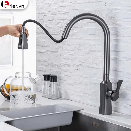Vòi Rửa Chén Rút Dây Đồng Thau Mạ Crome (VRC38) FORLER